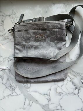 Coach Silver-Gray Signature Crossbody Bag